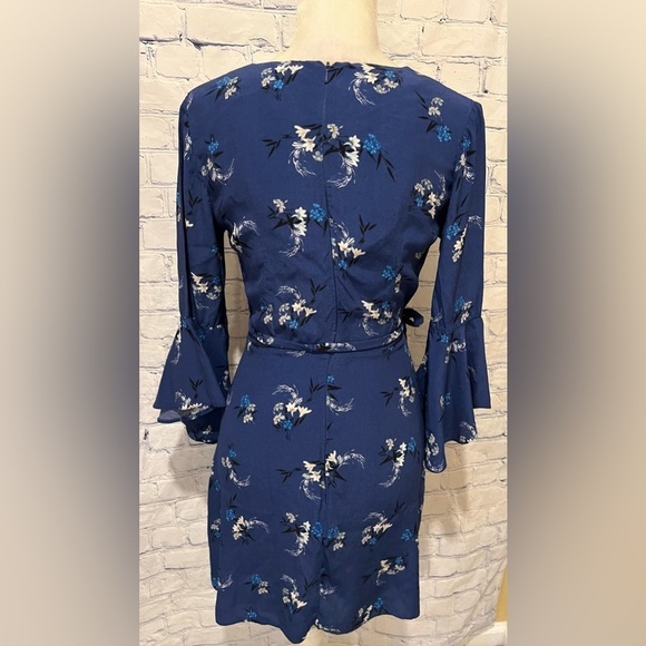 Miss Selfridge Blue Floral Belt Sleeve Belted Dress Size 6 - Picture 4 of 9
